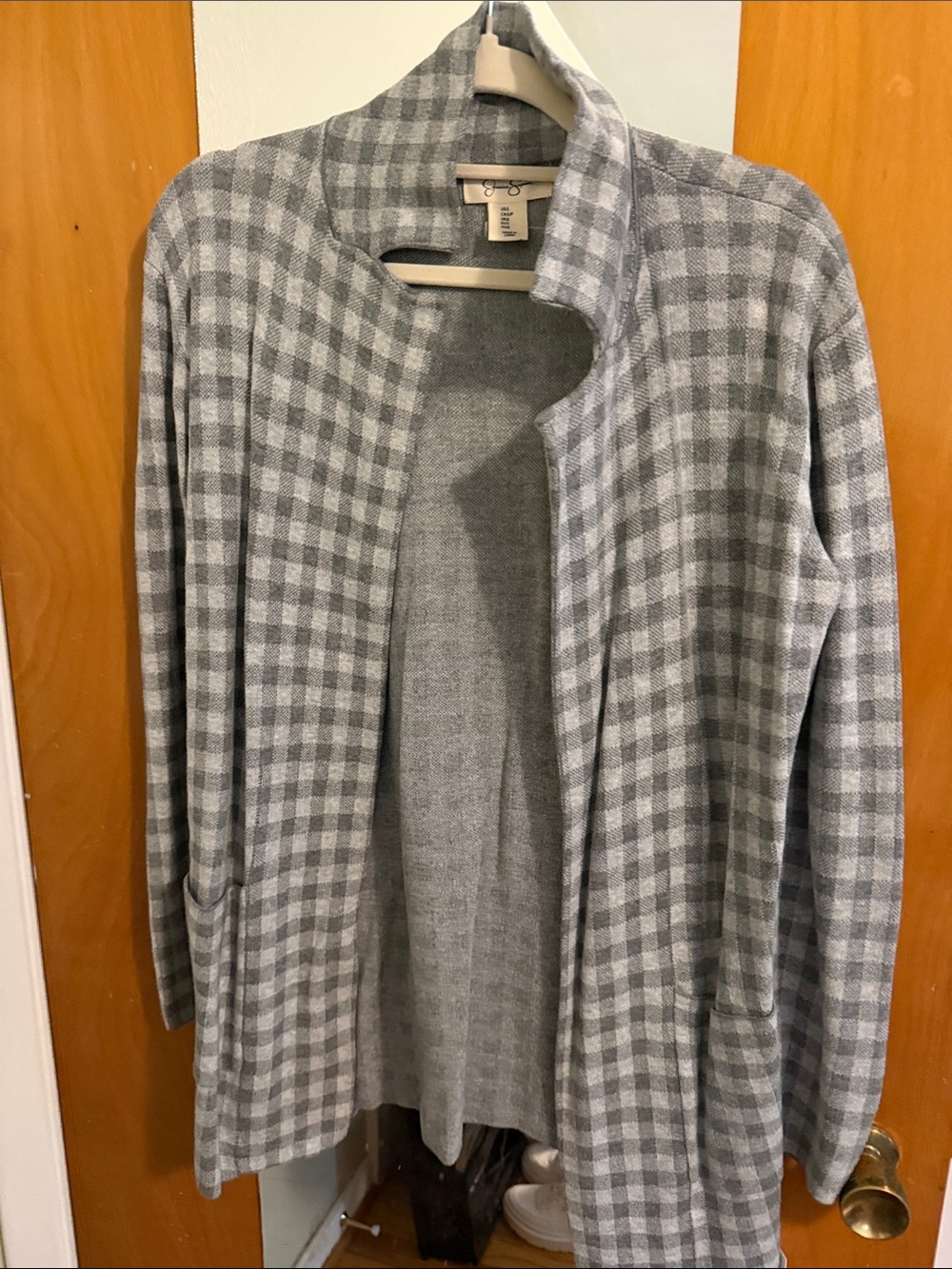 Jessica Simpson Grey Checked Open Cardigan